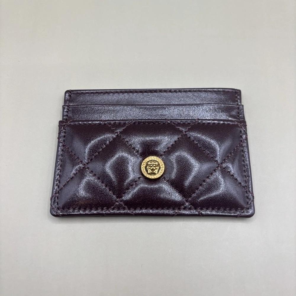 Versace Burgundy Leather Card Holder with Gold Detail $275 Retail Hot deal